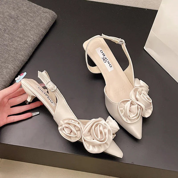 Pointed French flowers Baotou sandals fairy shoes