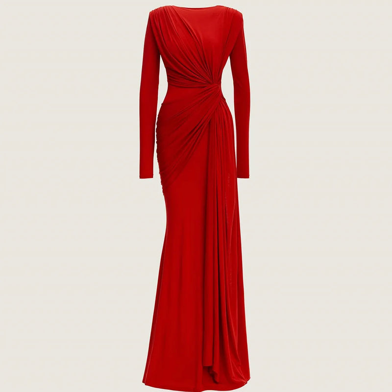Long Sleeves O-Neck Dress  Zipper