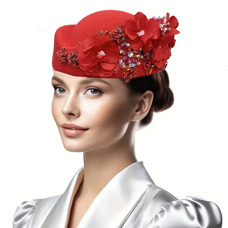 Church Fascinator With Flower Ladies Soft Beret Caps