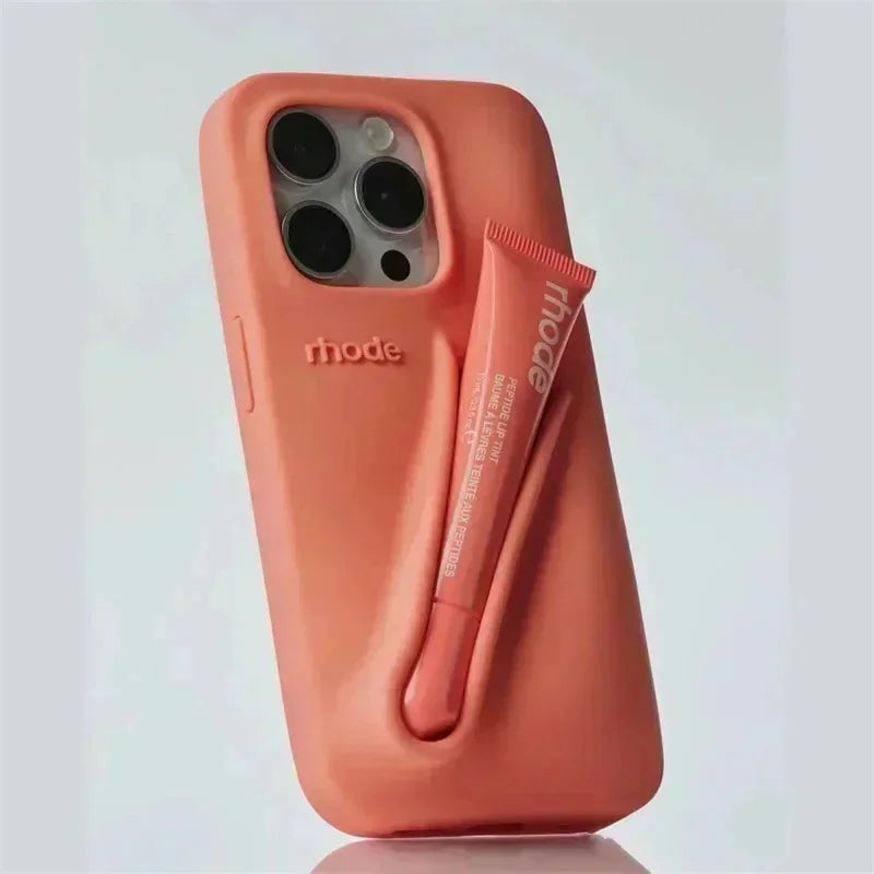 Ribbon Case for iPhone  11 14 13 12 15 16 Pro Max Plus Portable Lip Gloss Holder
