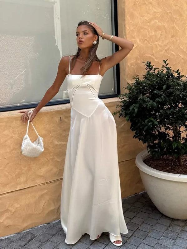Elegant Lace Up Camisole Cropped Long Dress