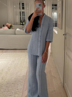 Tassels Knit Casual Single-breasted Short Sleeve Cardigan Lace Up Long Trousers