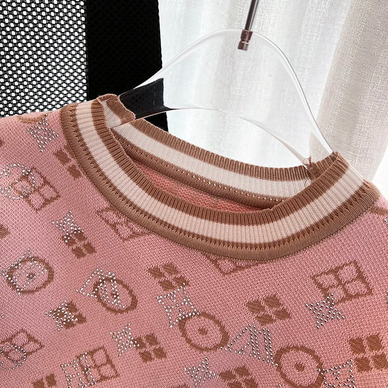 Summer Short Sleeve Knit Glitter Stones T-Shirt