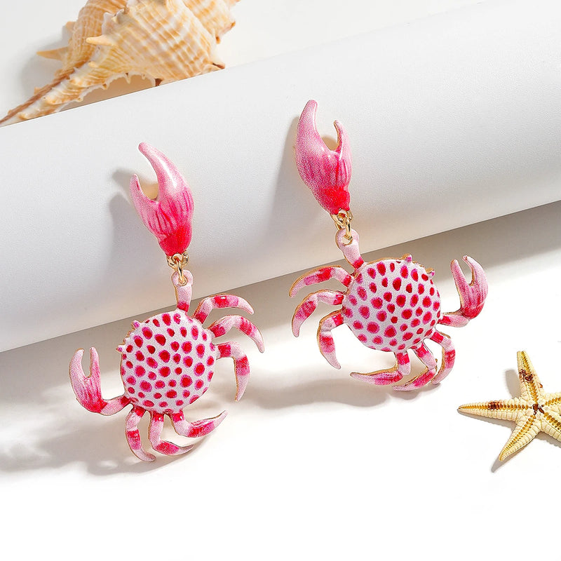 Enamel Crab Drop Earrings