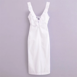 Elegance Slim Fit V-neck Open Back Ruffle Edge Dress
