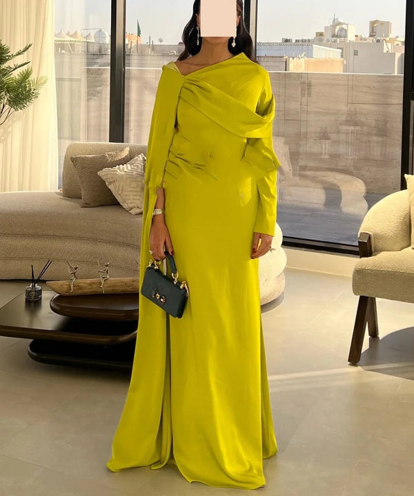 Elegant Jersey Pleat Straight Scalloped Long Dress