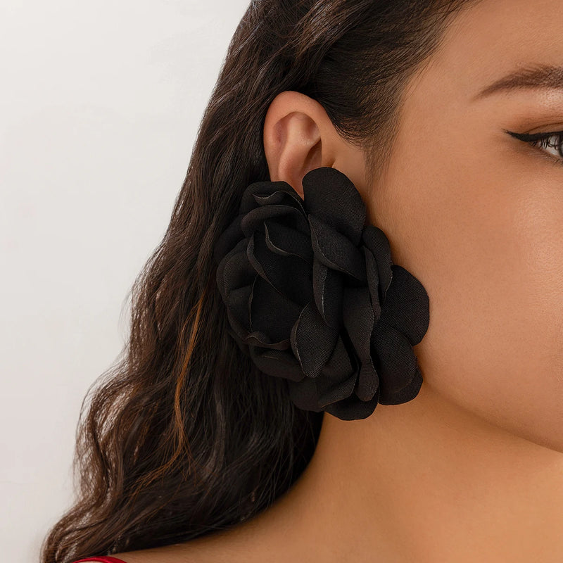 Salircon Exaggerated Large Rose Flower Earrings