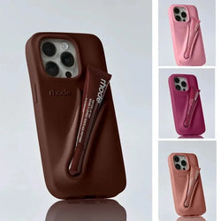 Ribbon Case for iPhone  11 14 13 12 15 16 Pro Max Plus Portable Lip Gloss Holder