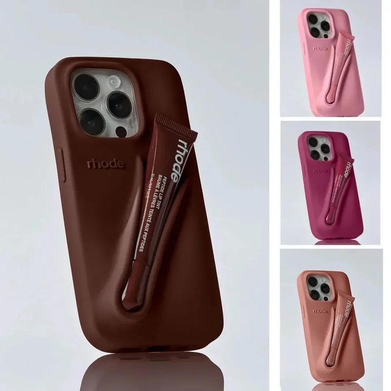 Ribbon Case for iPhone  11 14 13 12 15 16 Pro Max Plus Portable Lip Gloss Holder