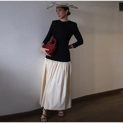 Chic Contrast Spliced Pleated Hem Women's Dress