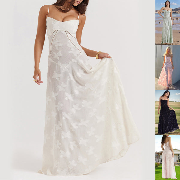Suspender Summer Slim Back Lace-up Long Dress