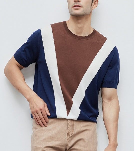 CoolKnit Contrast Color Short Sleeve Knitted T-Shirt