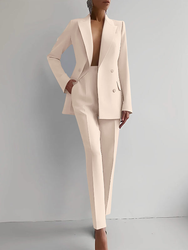 Elegant Long Sleeve Single-breasted Jacket And Slim Fit Trousers Business Suits
