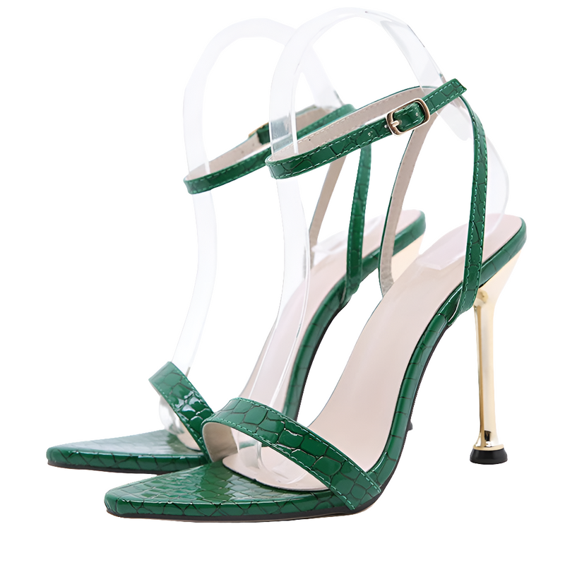 Ankle Buckle Strap Green High Heels Sandals