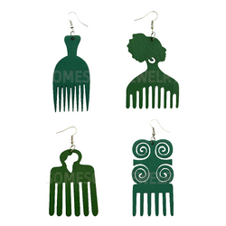 4 Styles Colorful African Comb Wooden Drop Earrings