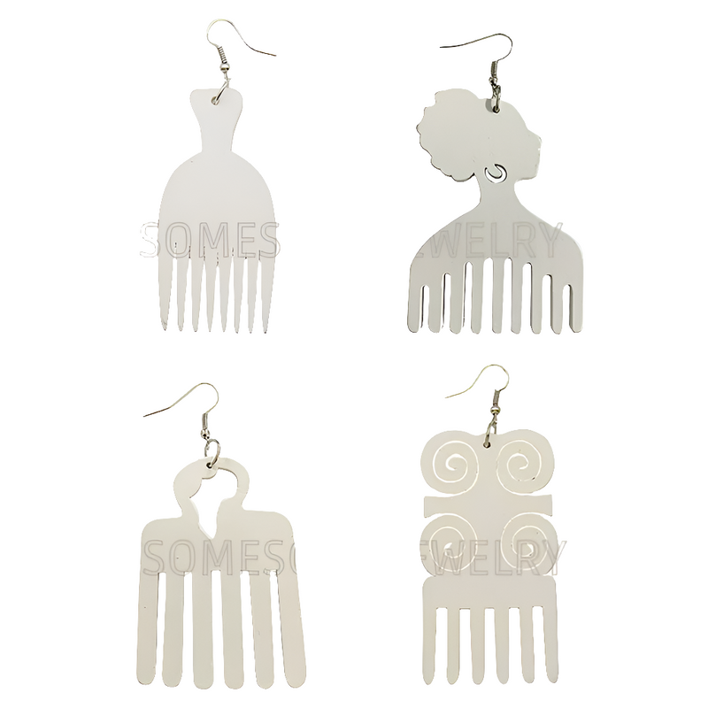 4 Styles Colorful African Comb Wooden Drop Earrings