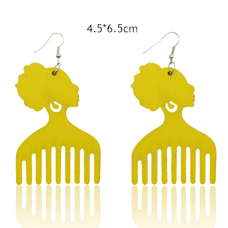 4 Styles Colorful African Comb Wooden Drop Earrings