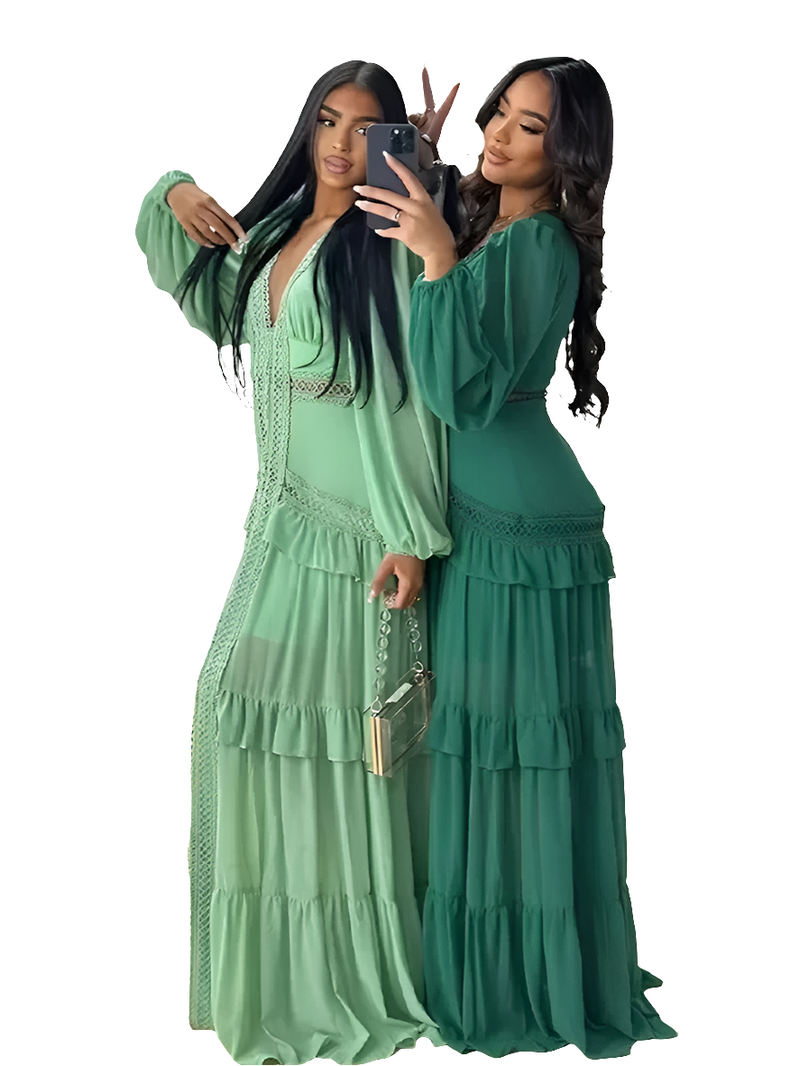 Elegant Layered Ruffles Patchwork Long Dress Chic
