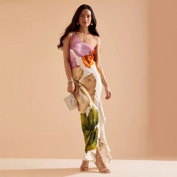 Spring And Summer Oblique Shoulder Dress