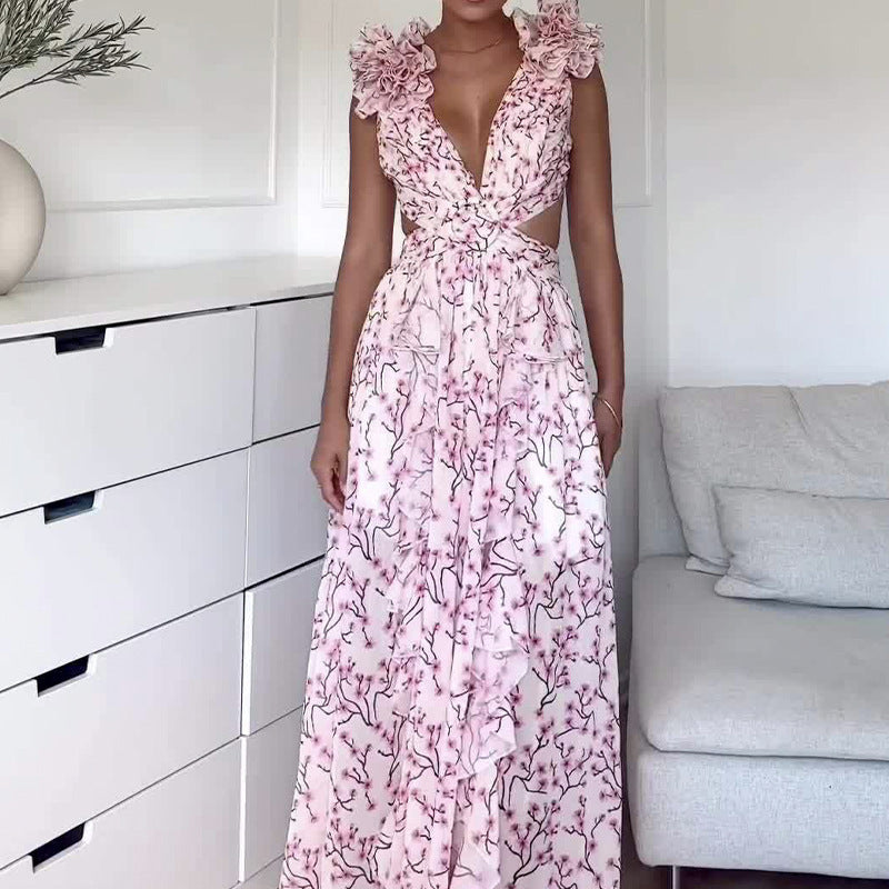 Casual Home Floral Backless Dress