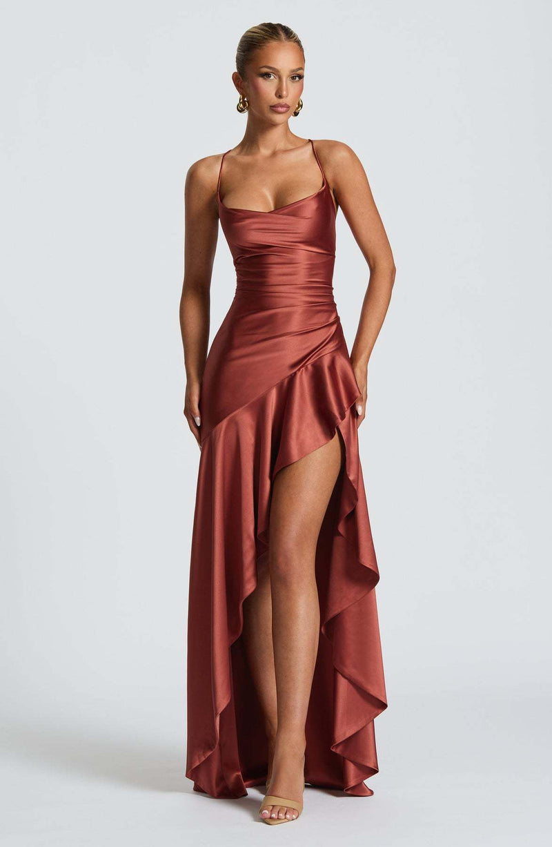 Backless Ruffles Irregular Split Suspender Dress