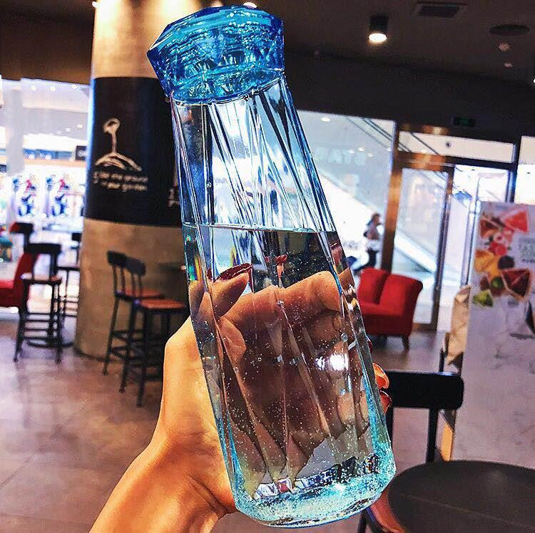 Crystal Glass Cup With Lid Glass Water Bottle Creative Rhombus