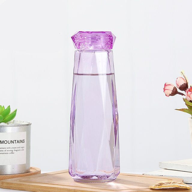 Crystal Glass Cup With Lid Glass Water Bottle Creative Rhombus