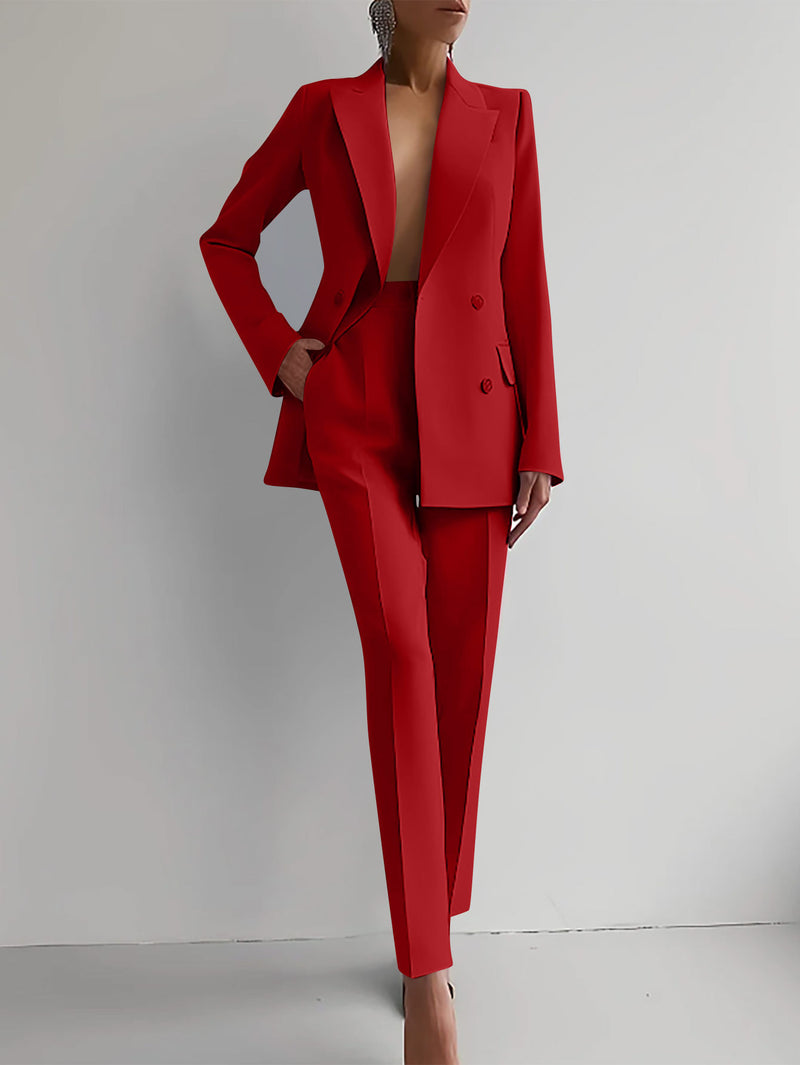 Elegant Long Sleeve Single-breasted Jacket And Slim Fit Trousers Business Suits
