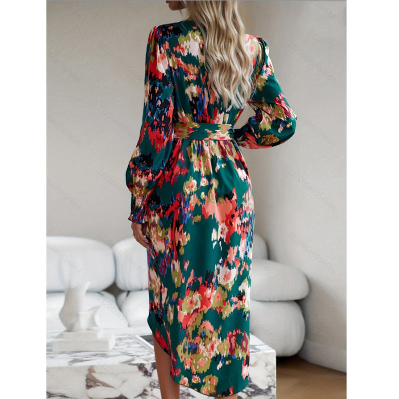 Artistic Retro V-neck Long Sleeved Dress
