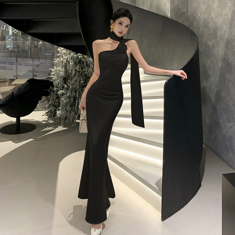 Elegant French Style Retro Sense Of Atmosphere Shoulder Dress