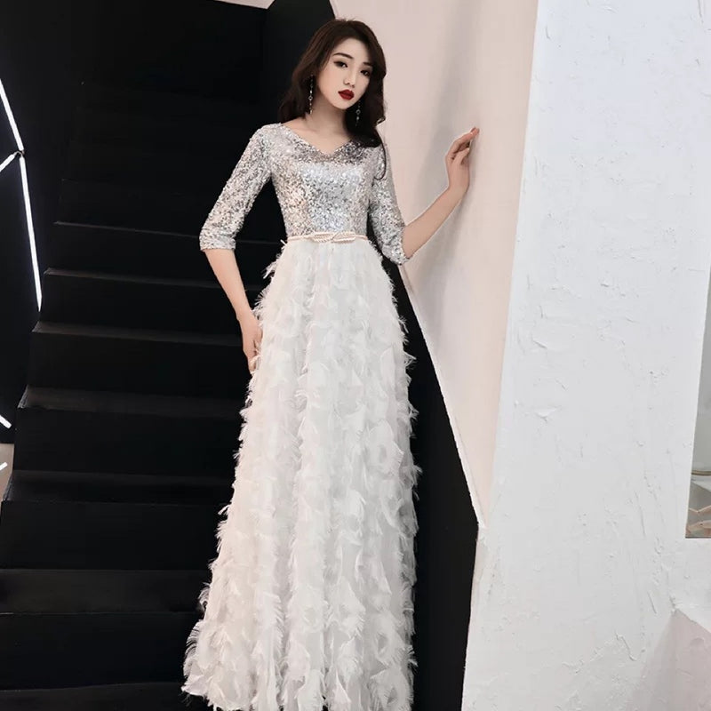 Evening Dress Female White Suspenders