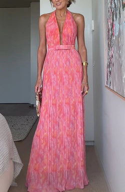 Sexy Deep V Lace-up Backless Dress