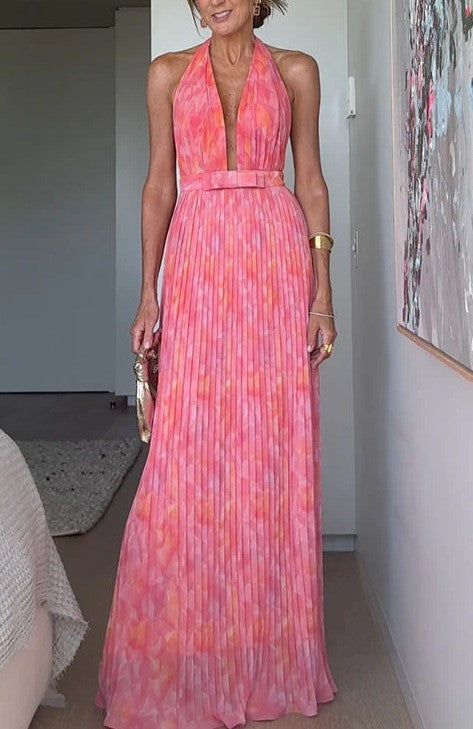 Sexy Deep V Lace-up Backless Dress
