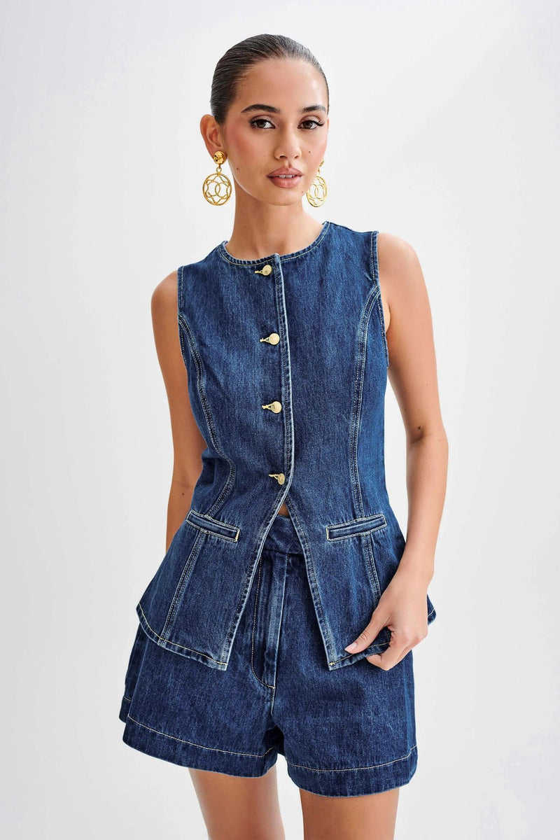 Denim Casual Sleeveless Women's Suit