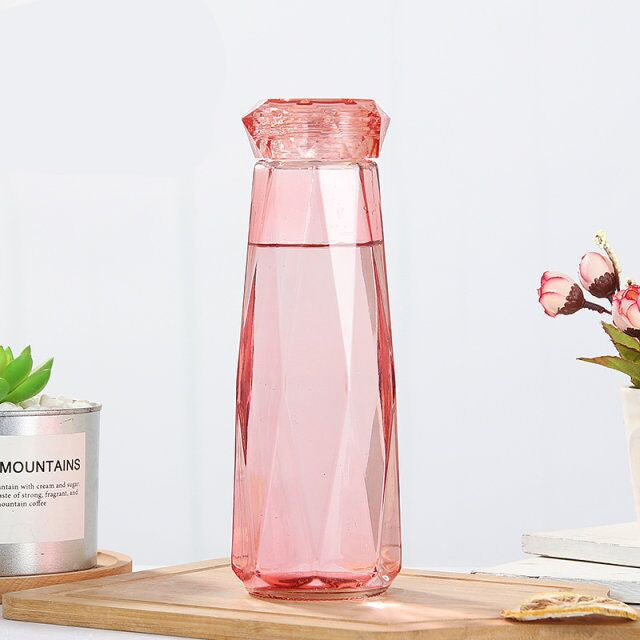 Crystal Glass Cup With Lid Glass Water Bottle Creative Rhombus