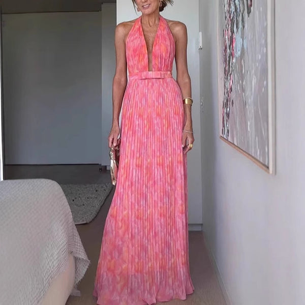 Sexy Deep V Lace-up Backless Dress