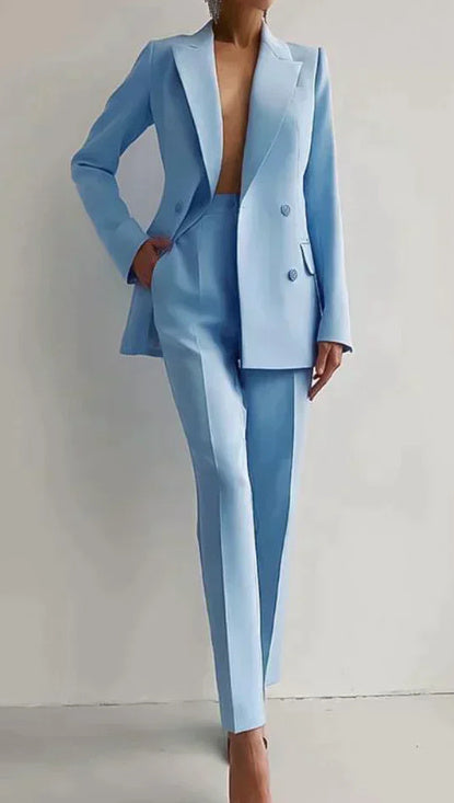 Elegant Long Sleeve Single-breasted Jacket And Slim Fit Trousers Business Suits