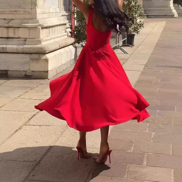 Solid Color Square Collar Sling Dress