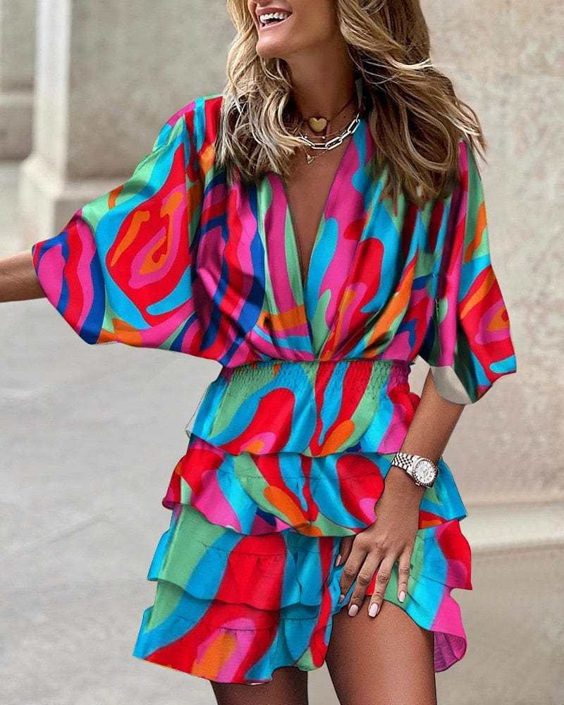 Comfortable Print Hem Irregular Dress