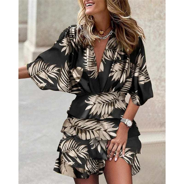 Comfortable Print Hem Irregular Dress