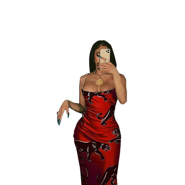 Sexy suspender leopard figure dress