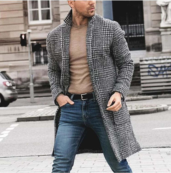 Mid-length Houndstooth Woolen Jacket