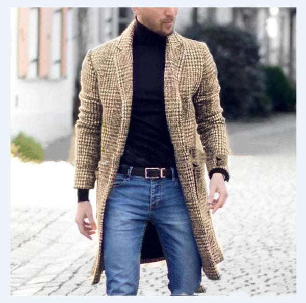 Mid-length Houndstooth Woolen Jacket