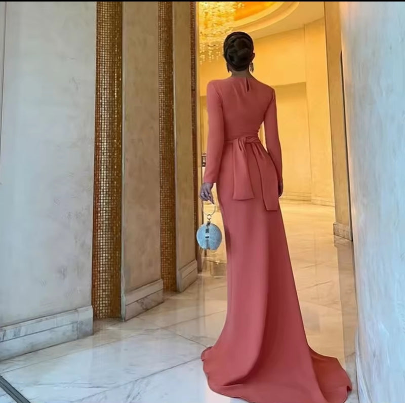CAMINA Satin Long Sleeve Dress