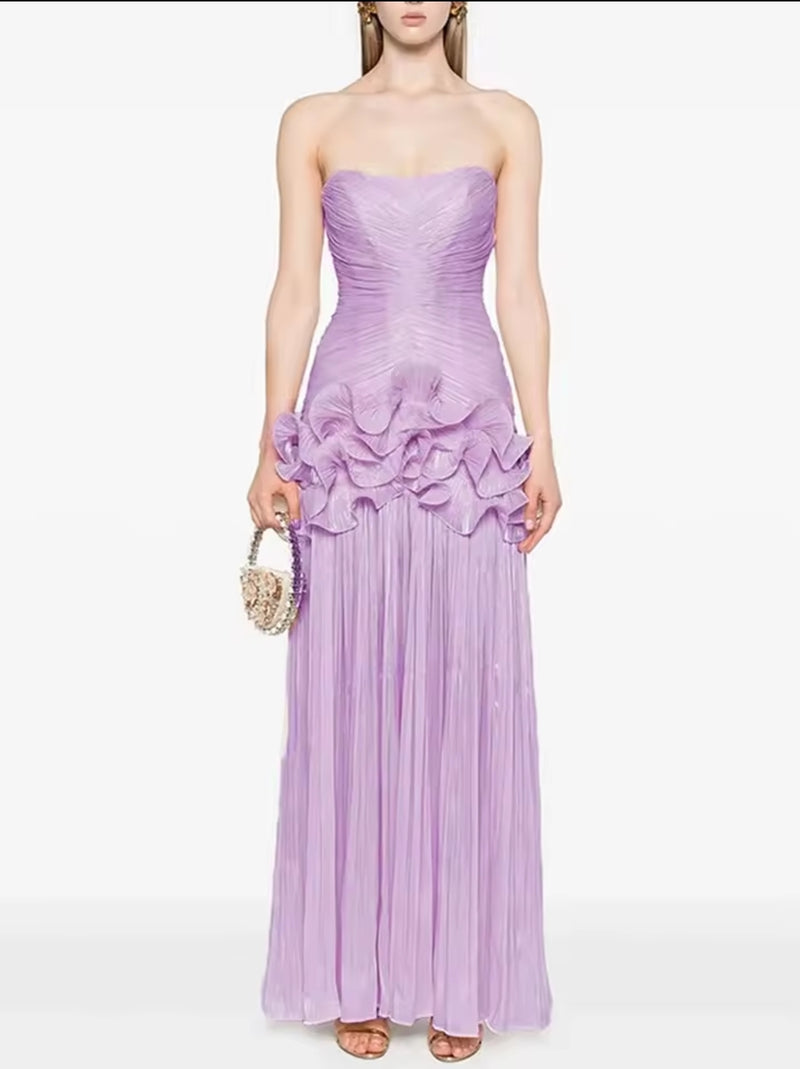 Spliced Fungus Strapless Sleeveless Patchwork Folds Dress