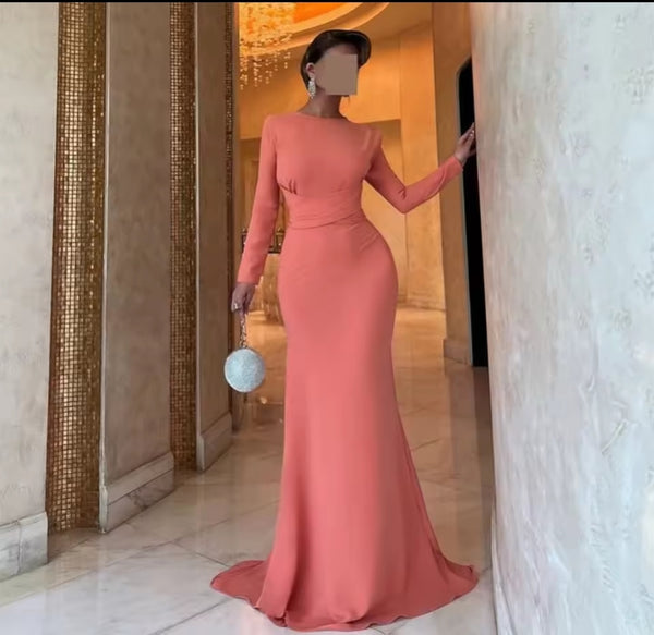 CAMINA Satin Long Sleeve Dress